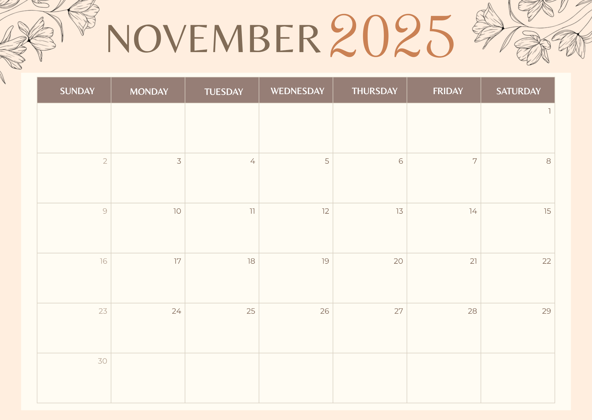 Free Aesthetic 2025 Calendar Template to Edit Online