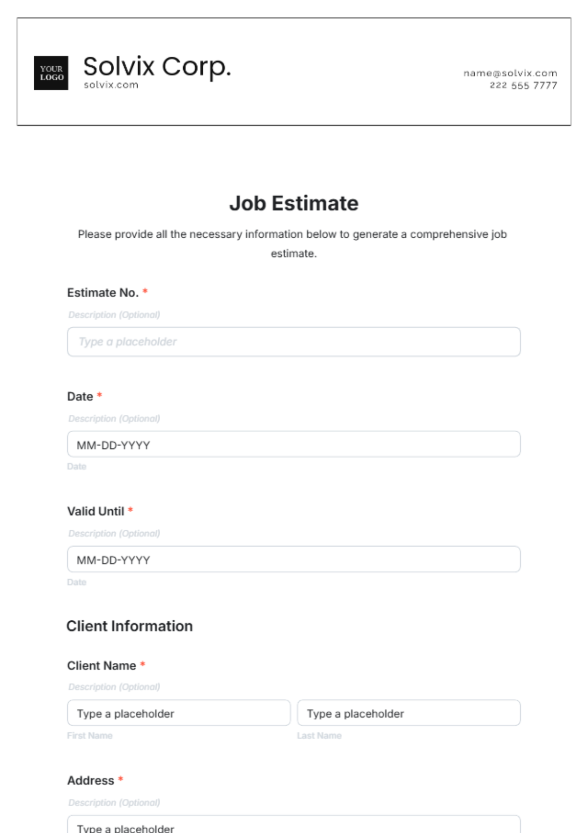 Job Estimate Template