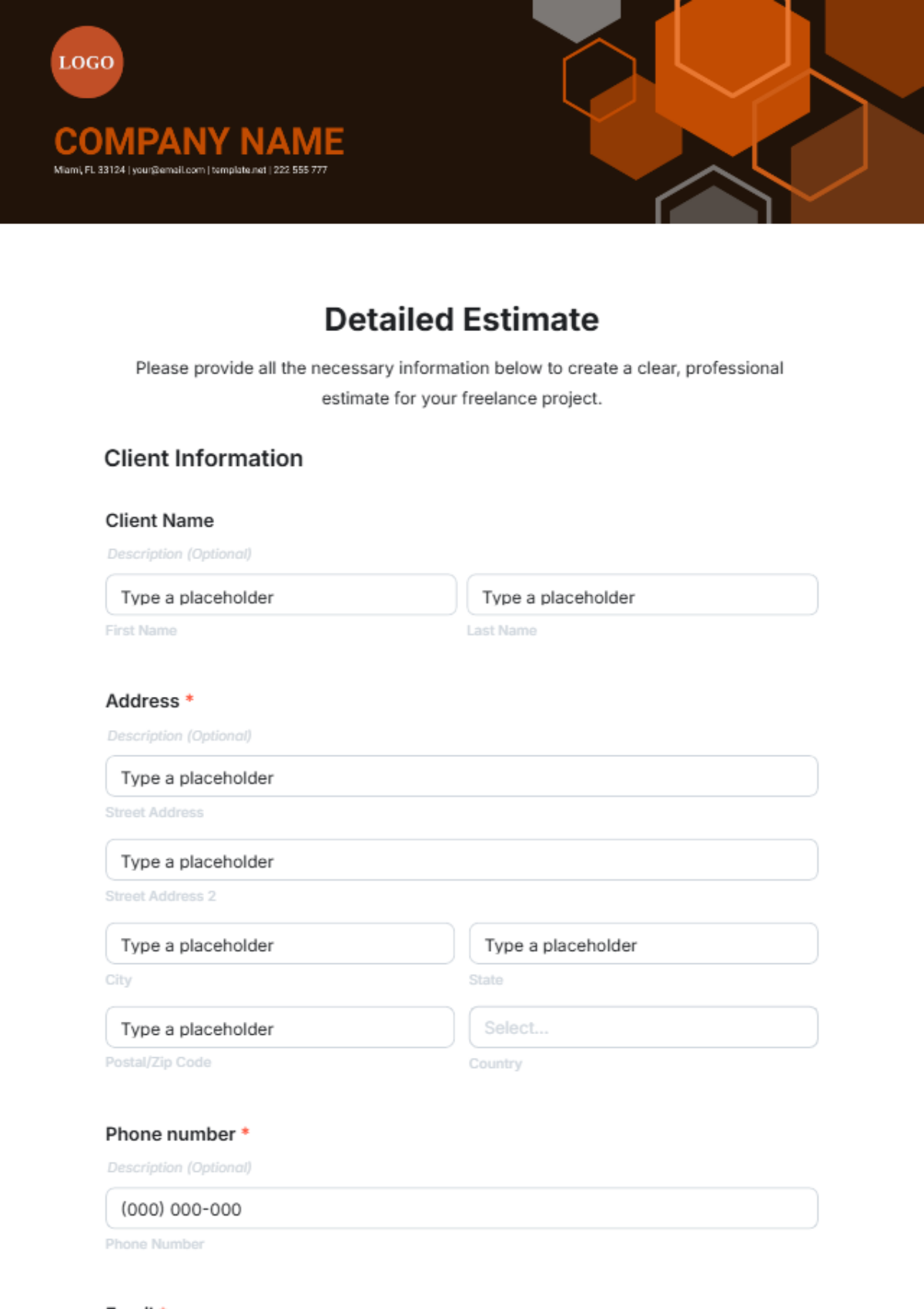 Detailed Estimate Template