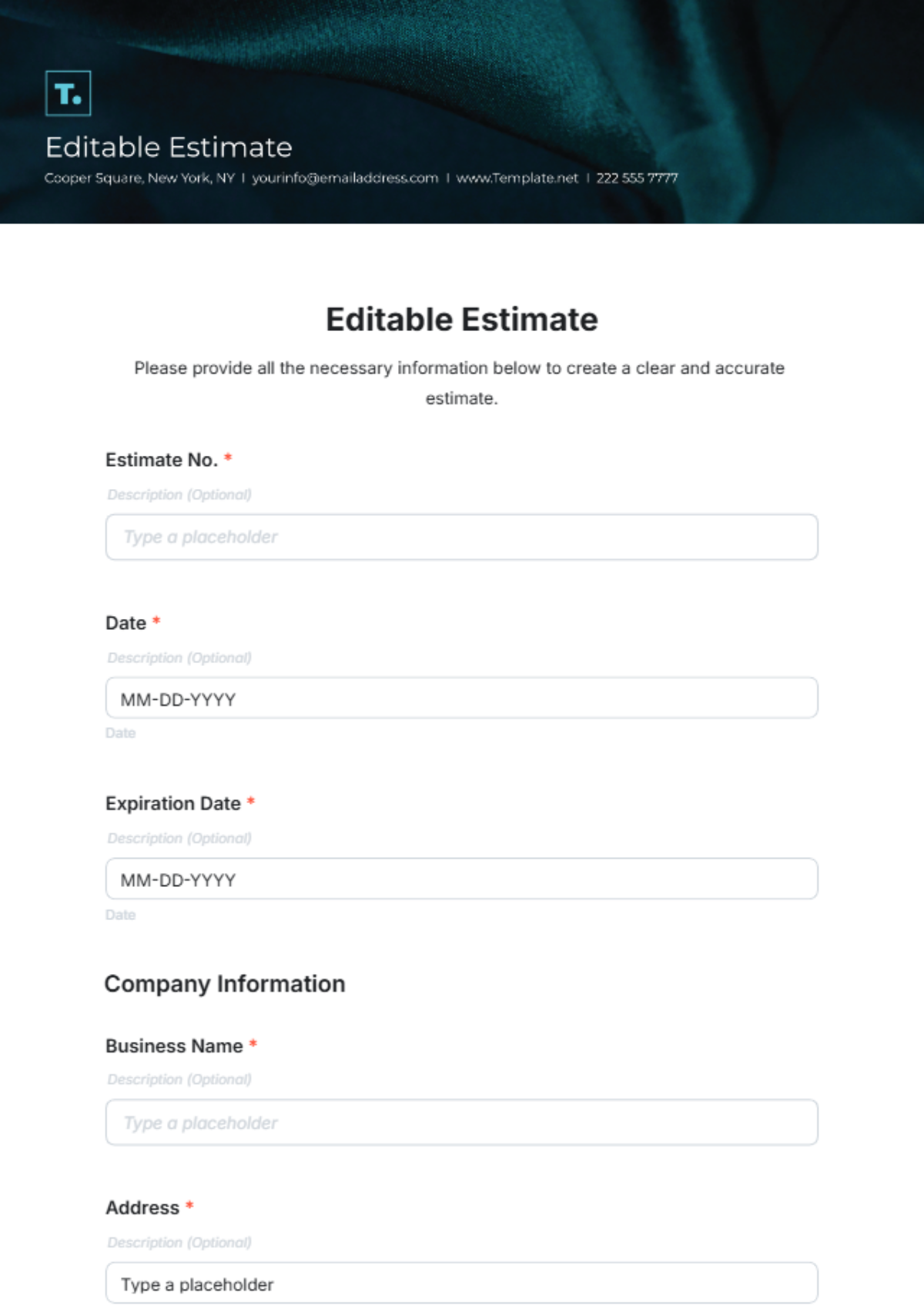 Editable Estimate Template