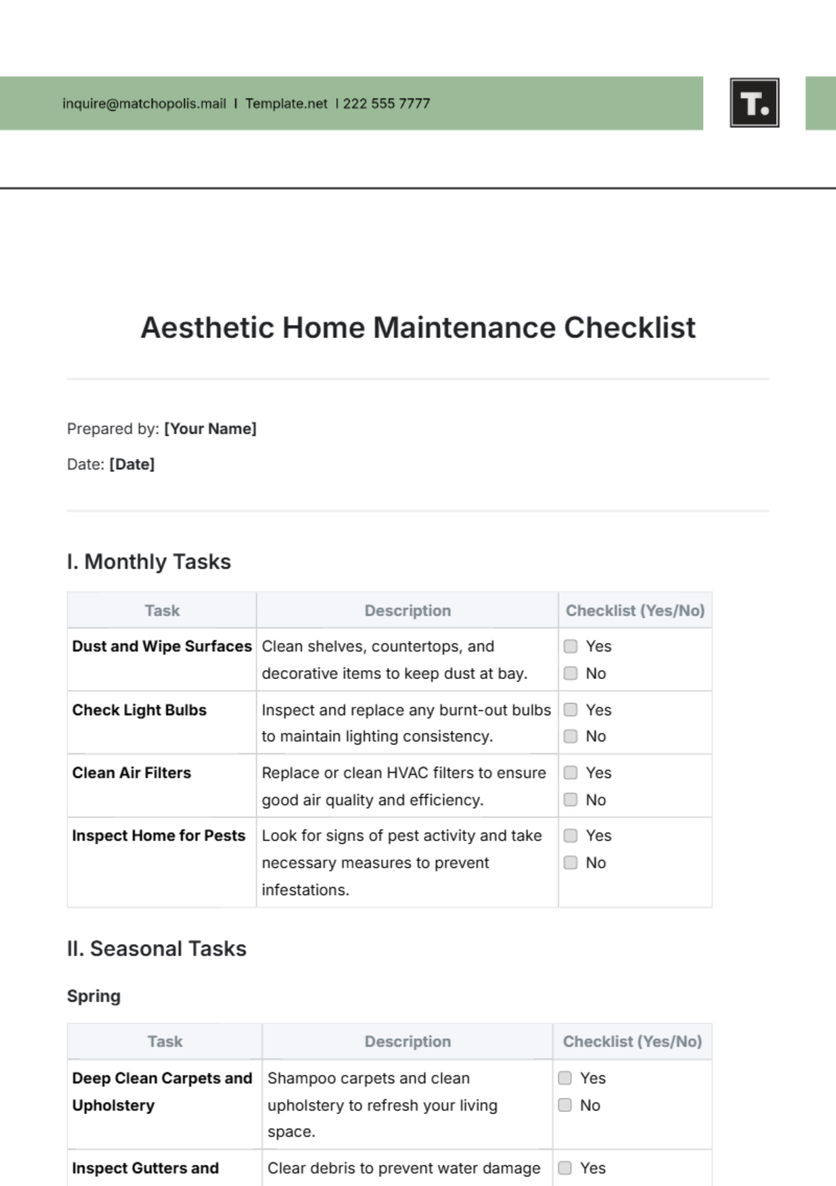 Aesthetic Home Maintenance Checklist Template - Edit Online & Download