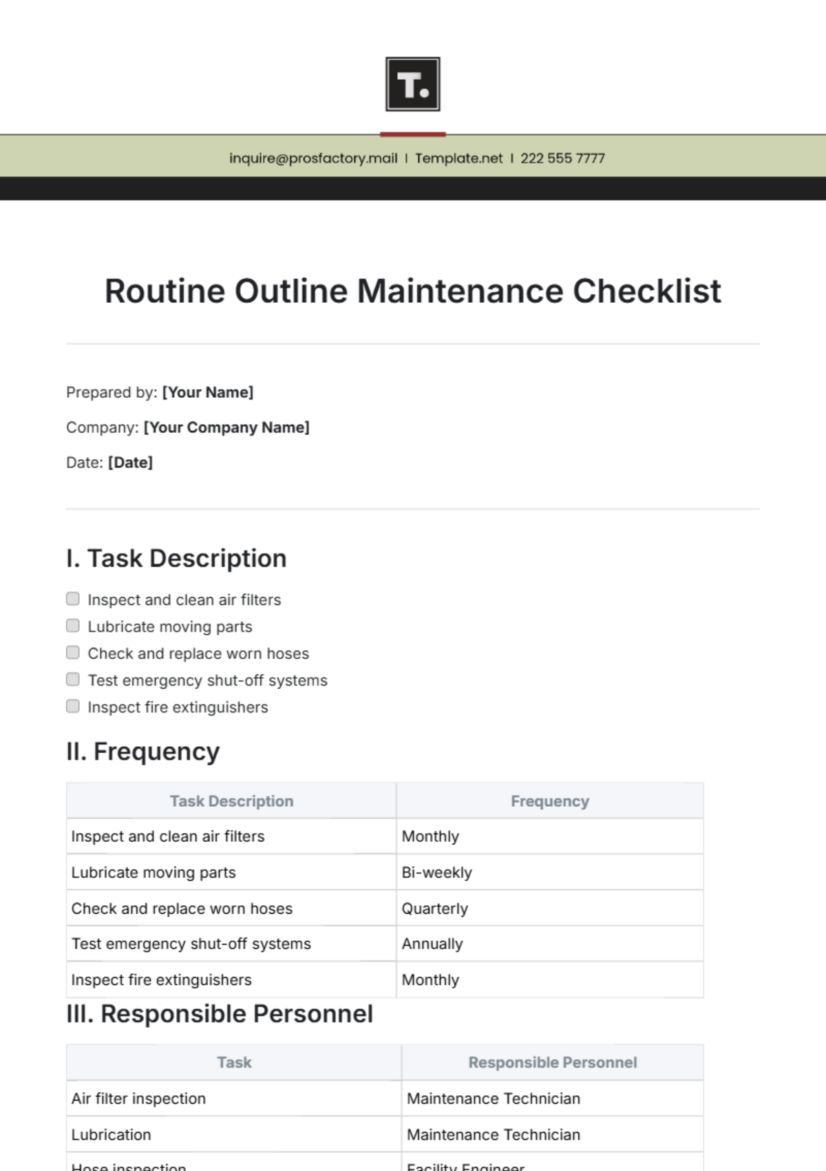 Routine Outline Maintenance Checklist Template