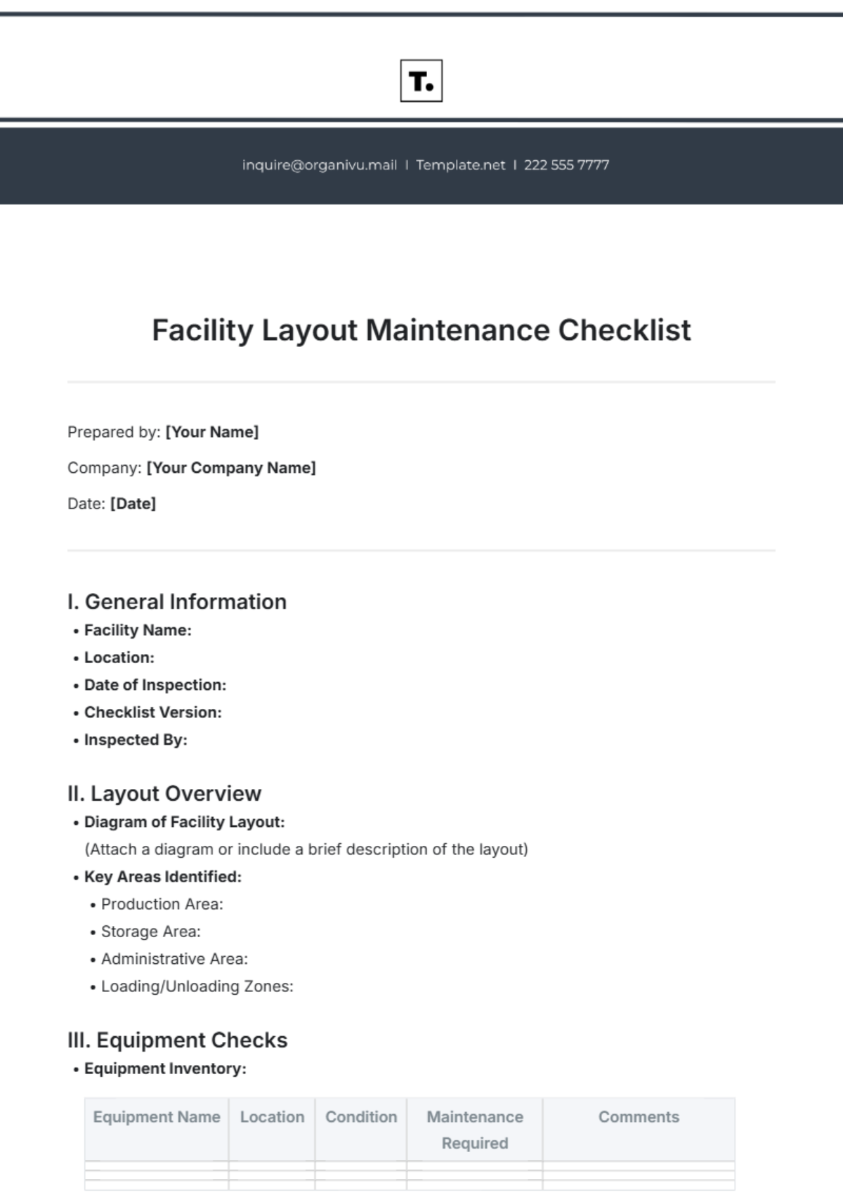 Facility Layout Maintenance Checklist Template