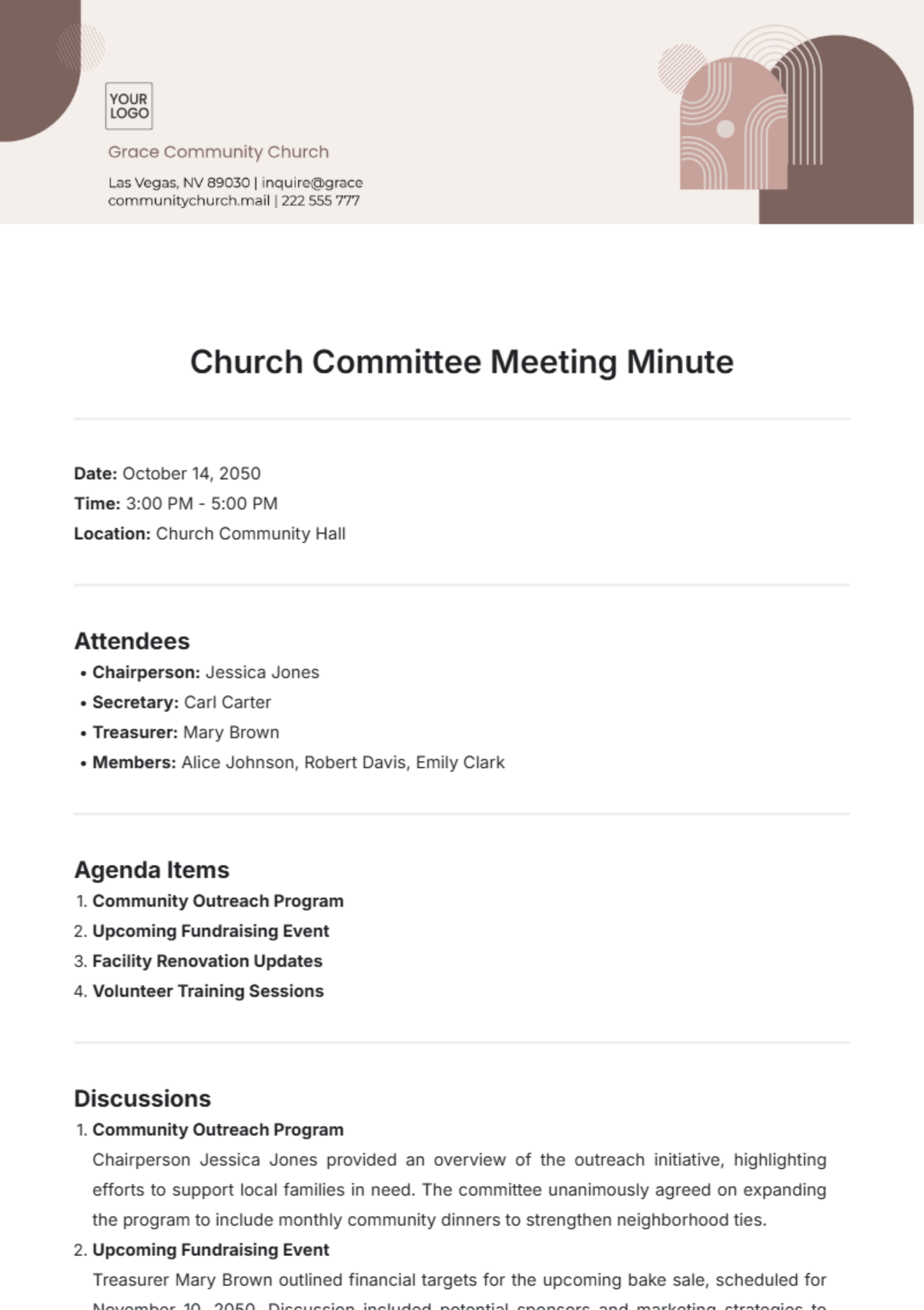 Church Committee Meeting Minute Template - Edit Online & Download