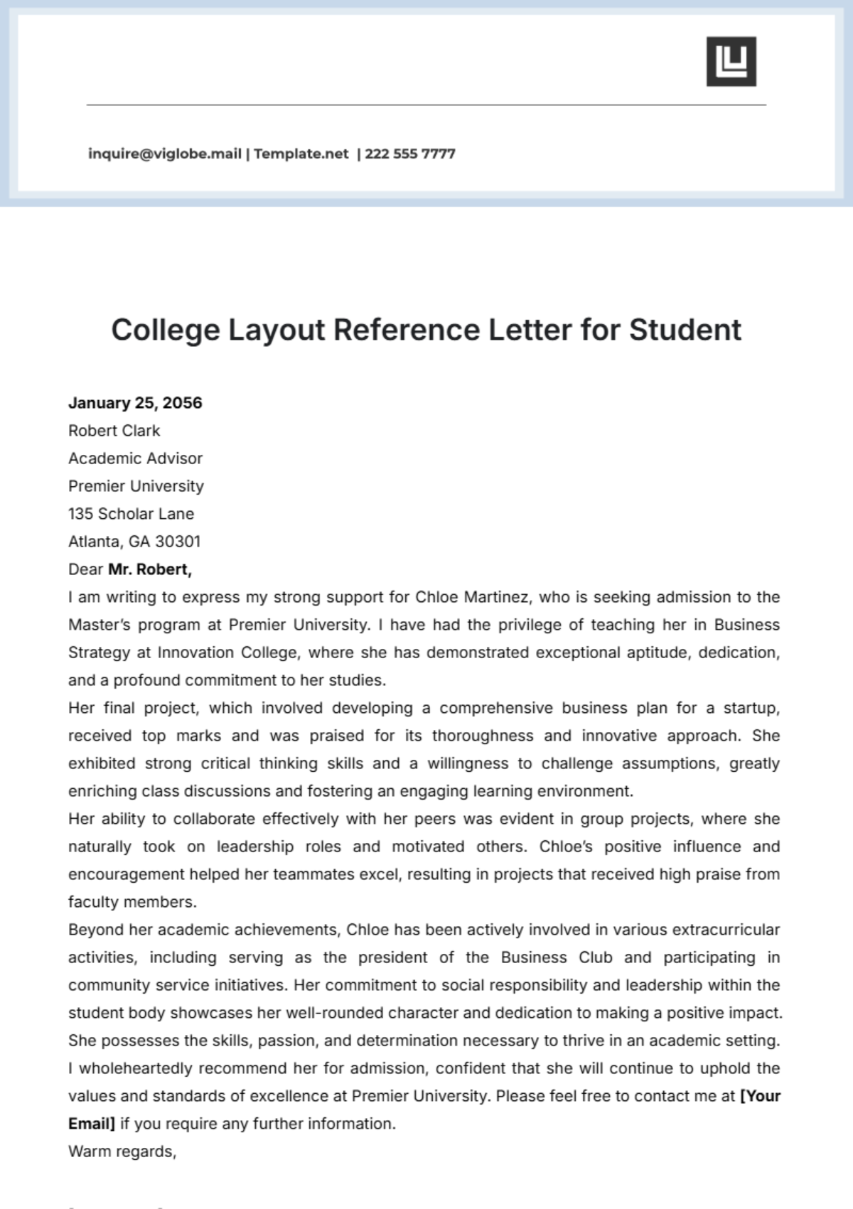 College Layout Reference Letter for Student Template - Edit Online & Download