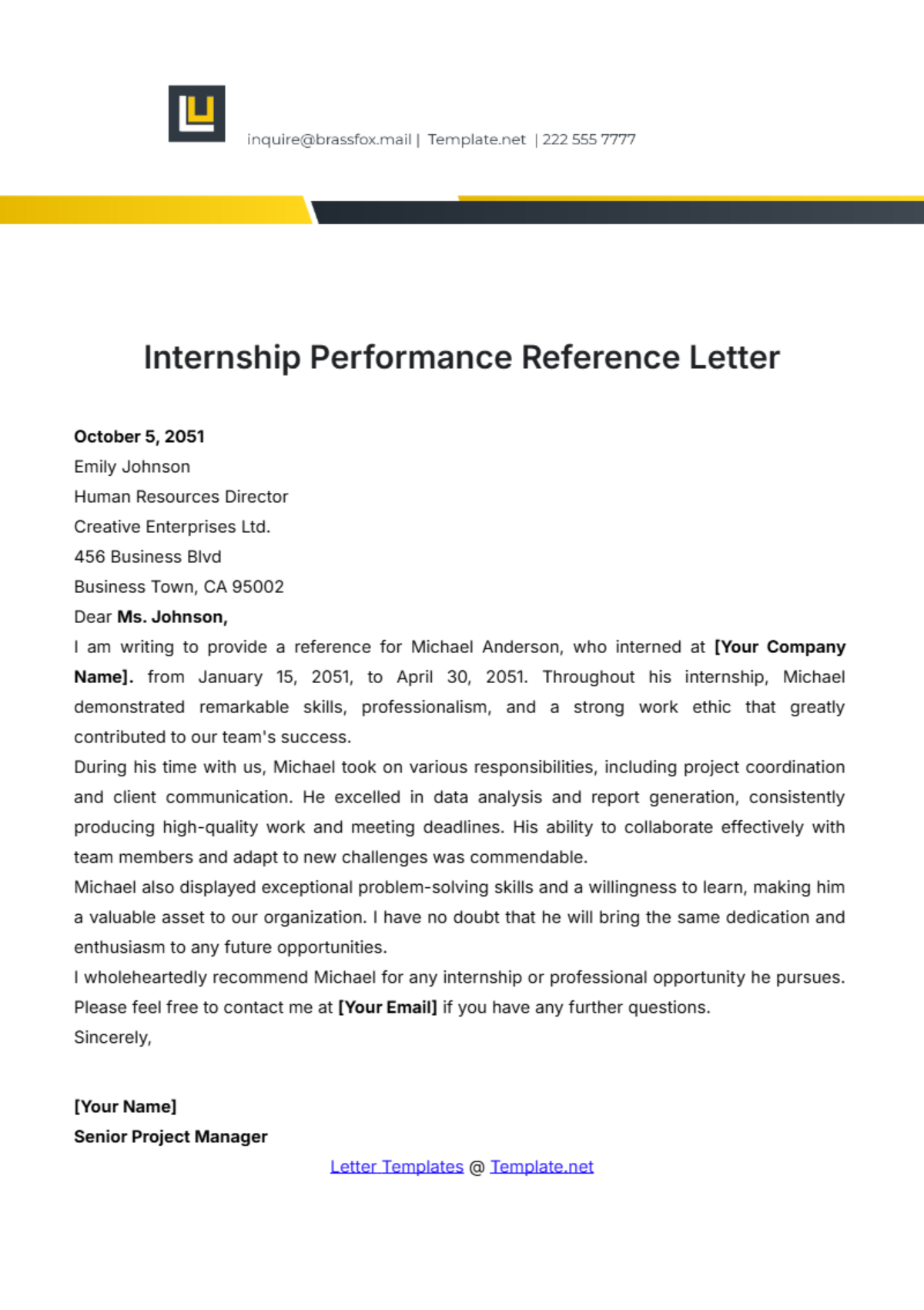 Internship Performance Reference Letter Template - Edit Online & Download