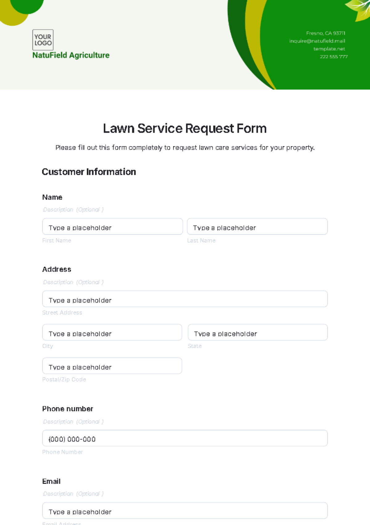 Lawn Service Request Form Template