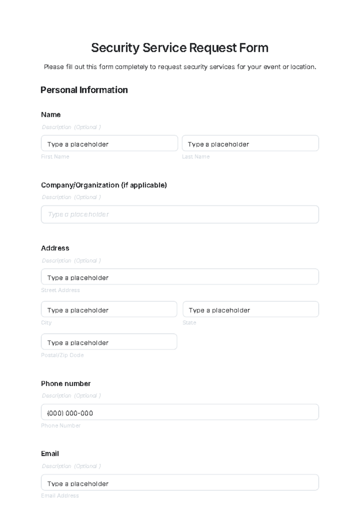 Security Service Request Form Template