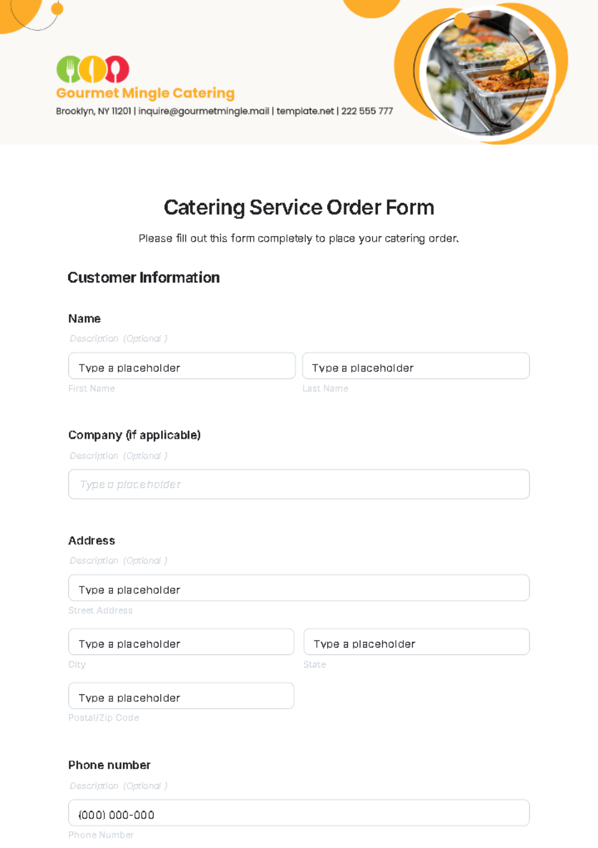 Catering Service Order Form Template