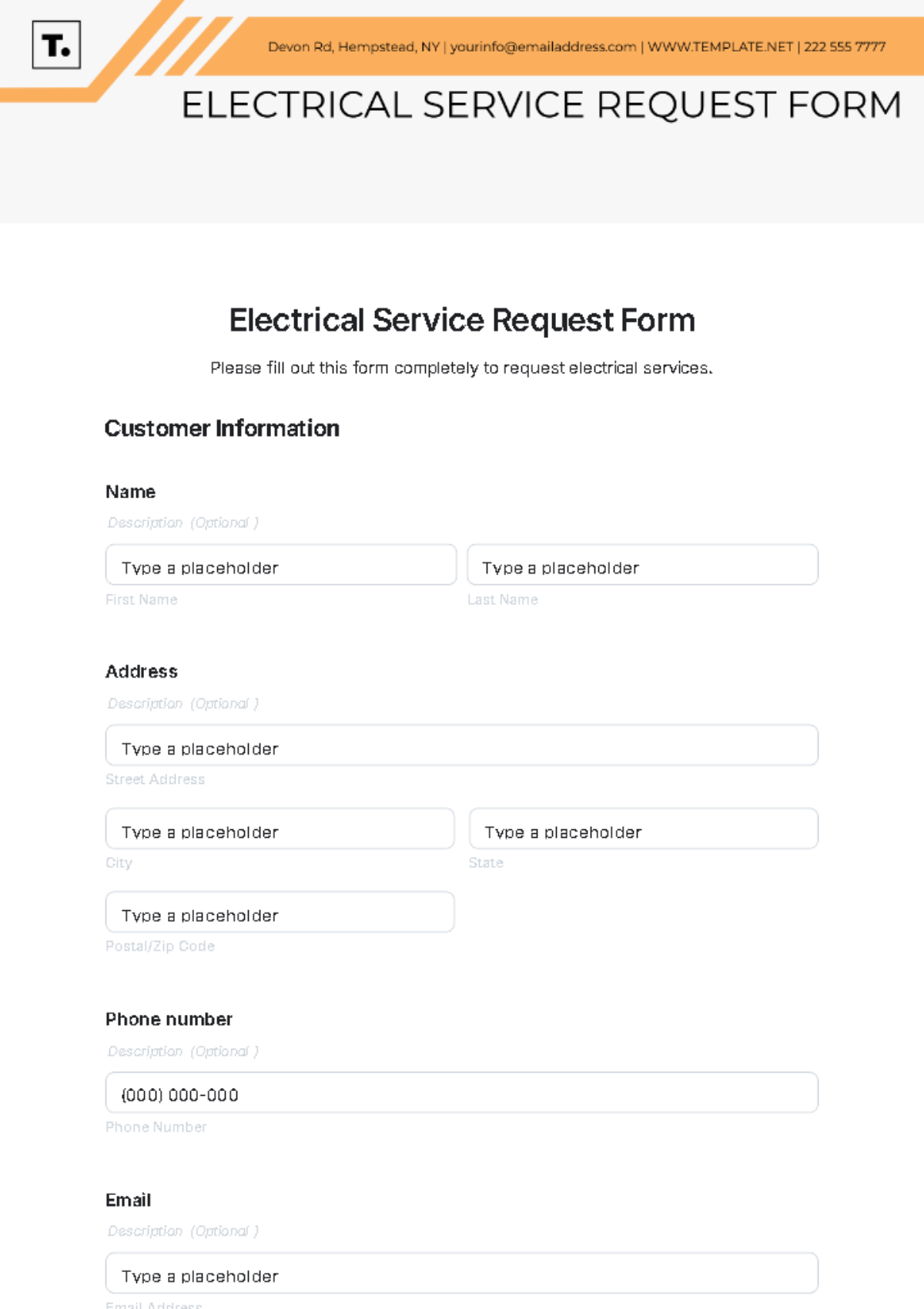 Electrical Service Request Form Template