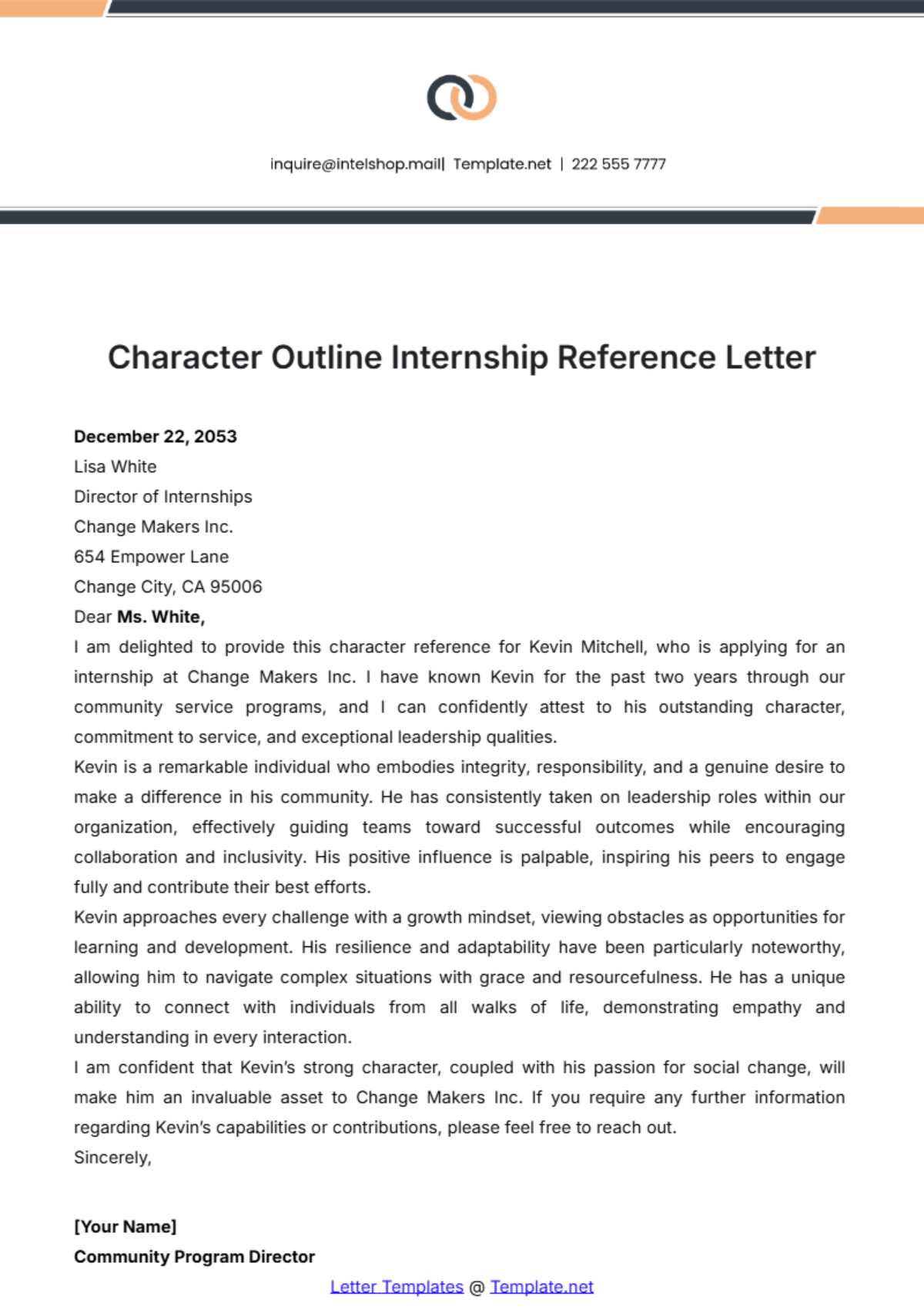 Character Outline Internship Reference Letter Template - Edit Online & Download