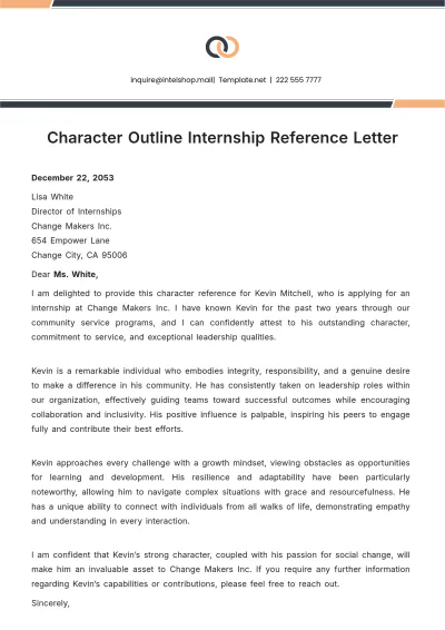 Free Character Outline Internship Reference Letter Template to Edit Online