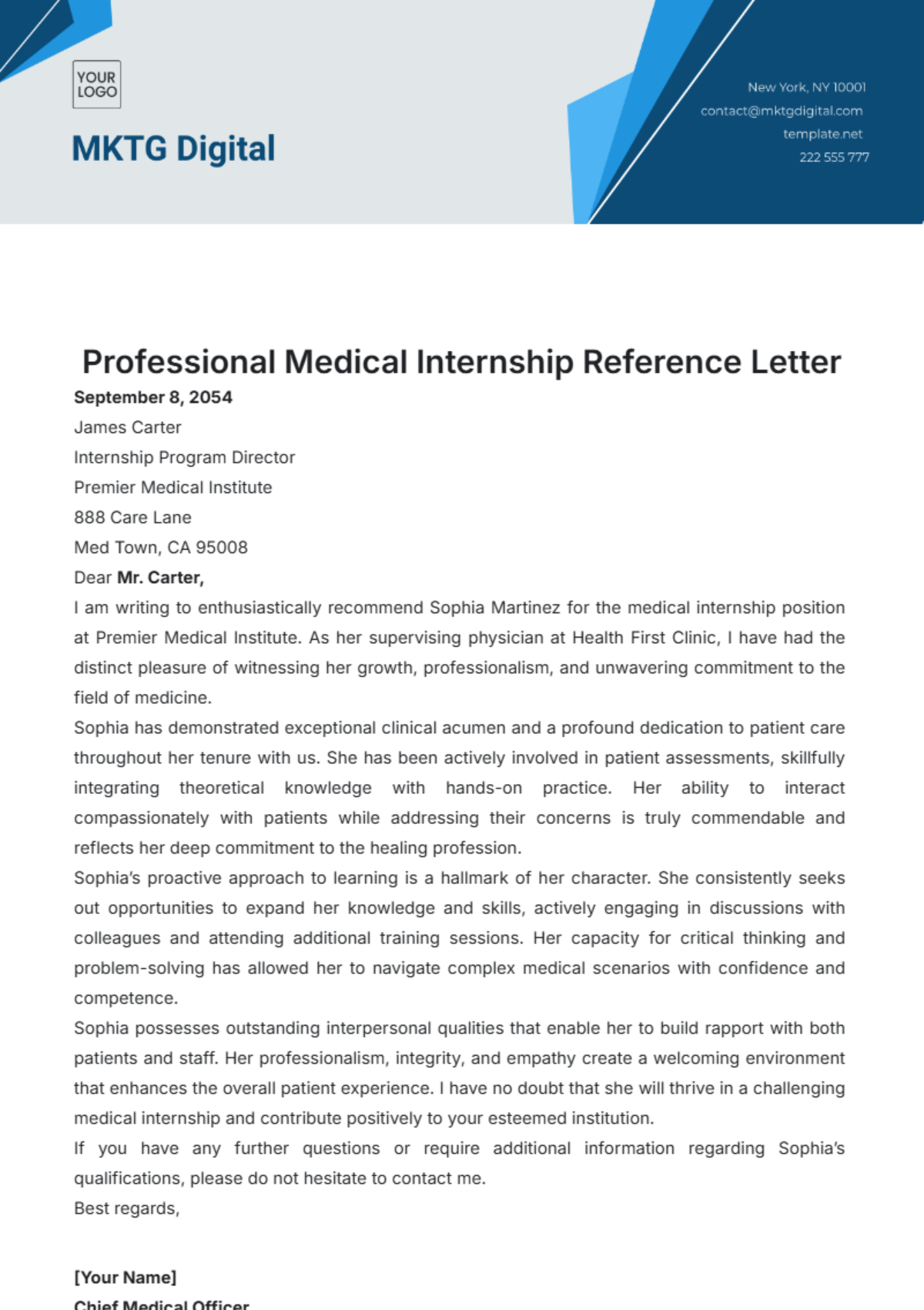 Professional Medical Internship Reference Letter Template - Edit Online & Download