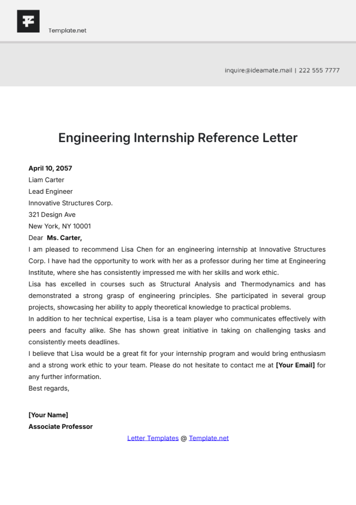 Engineering Internship Reference Letter Template - Edit Online & Download