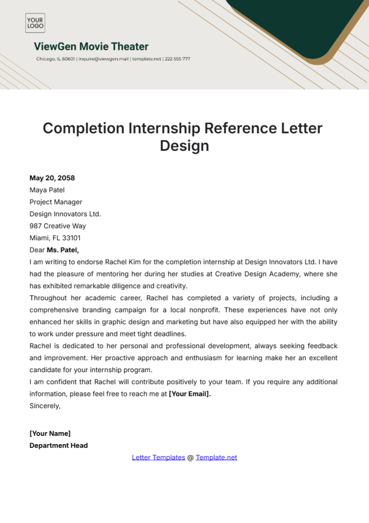 Completion Internship Reference Letter Design Template - Edit Online & Download