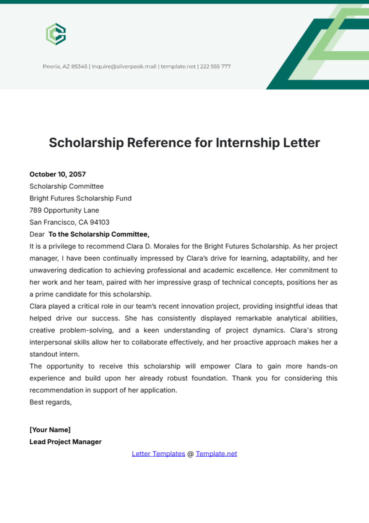 Scholarship Reference for Internship Letter Template - Edit Online & Download