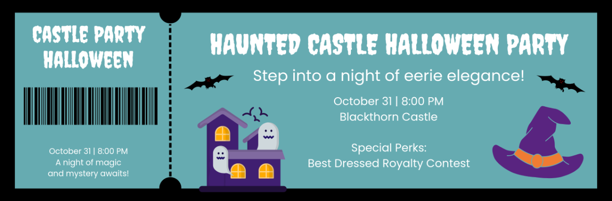 Castle Party Halloween Ticket Template - Edit Online & Download