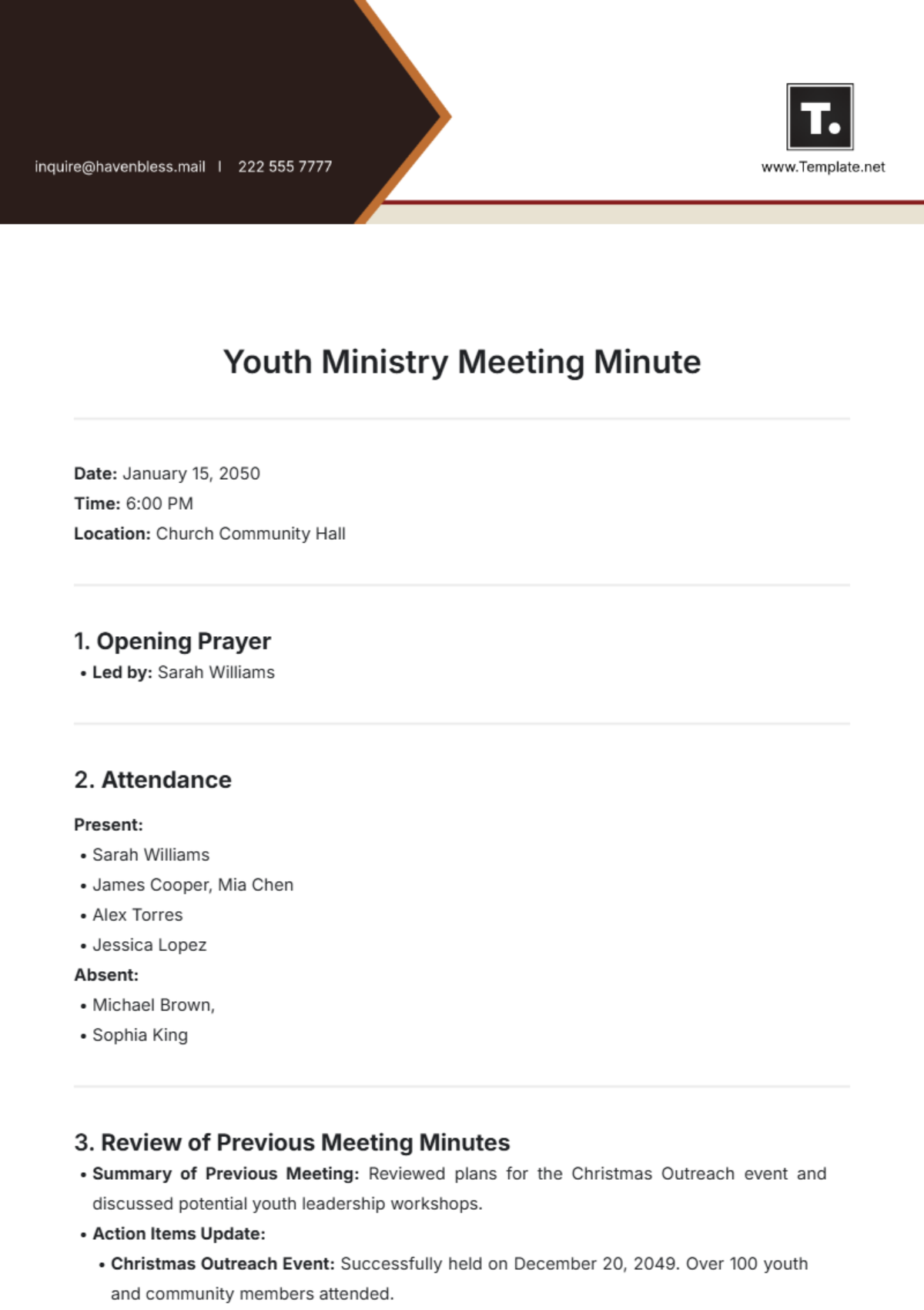 Youth Ministry Meeting Minute Template - Edit Online & Download