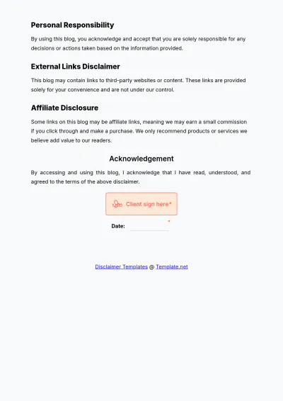 Free Blog Disclaimer Template to Edit Online