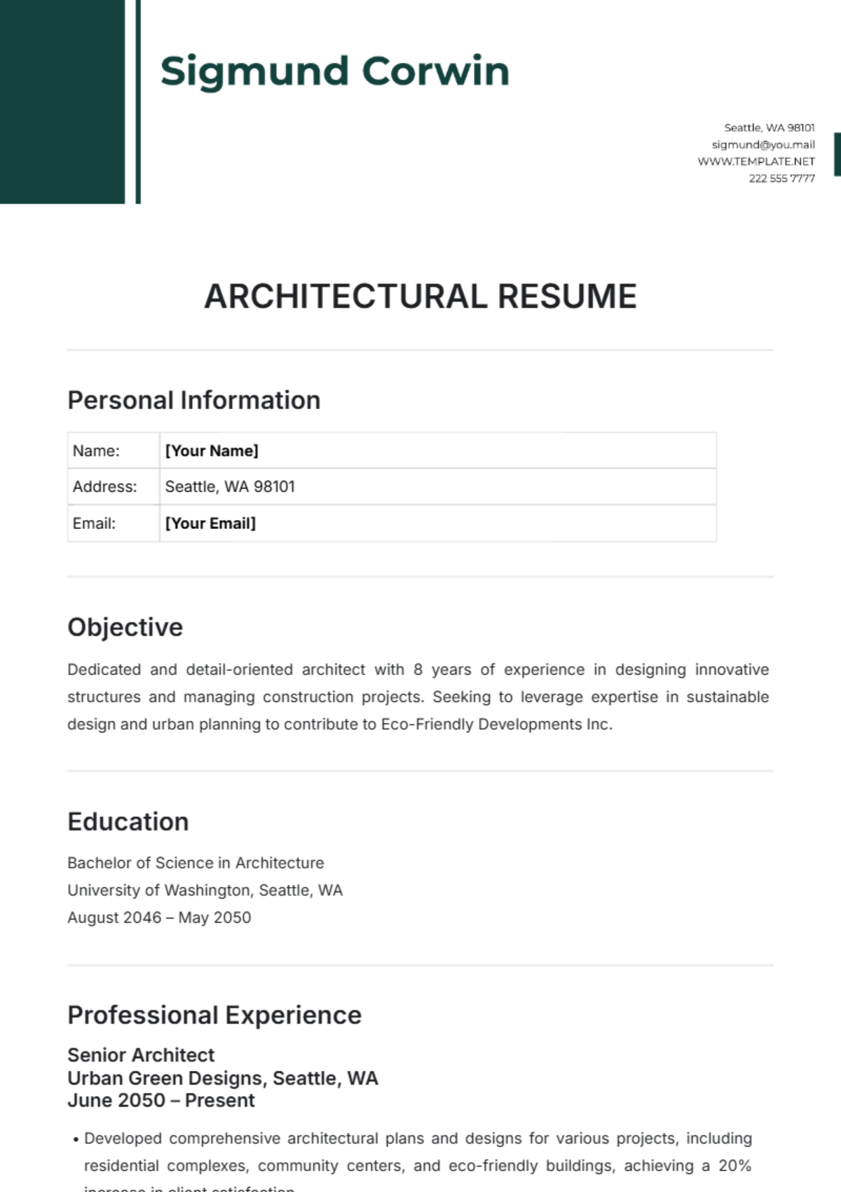 Architectural Resume Template - Edit Online & Download