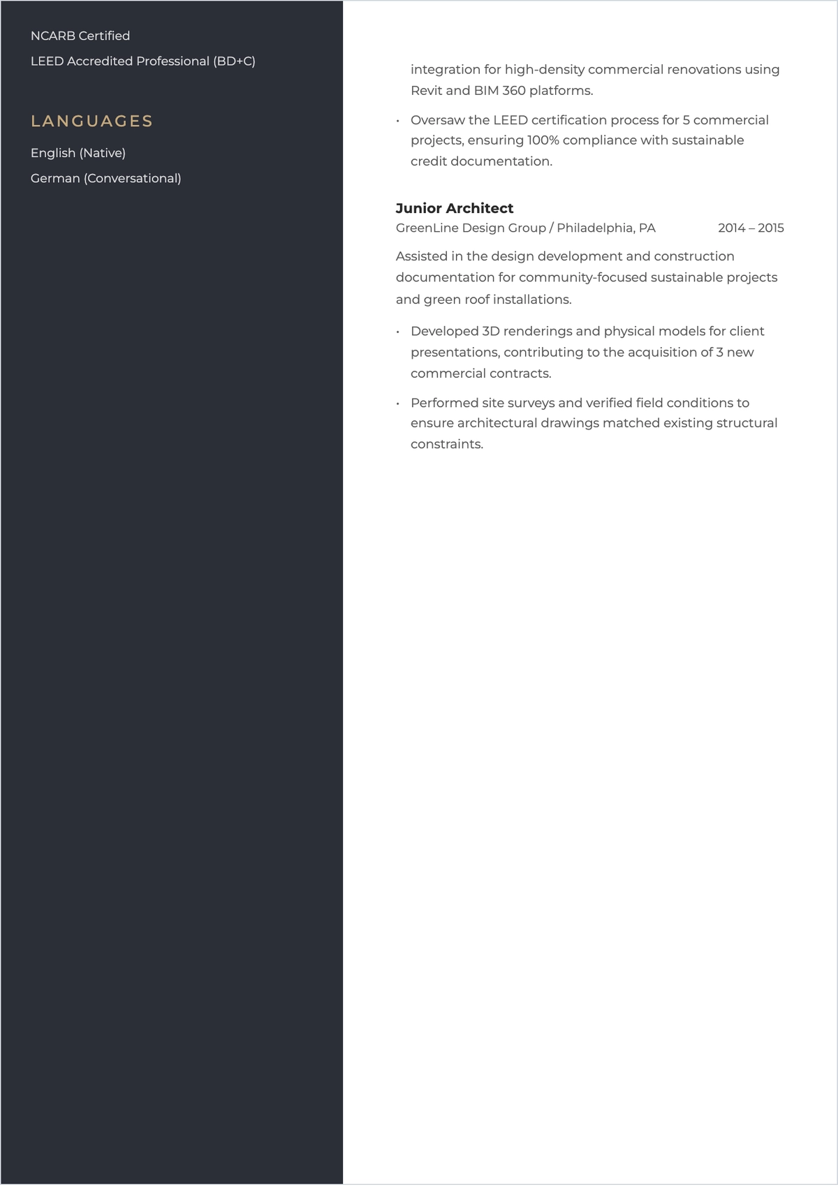 Free Architectural ATS Resume Template, AI Resume Builder