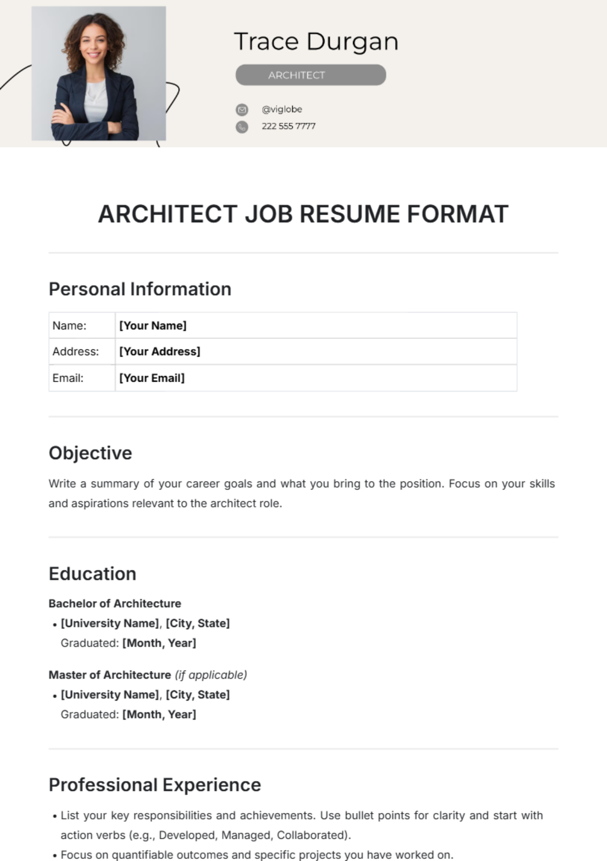 Architect Job Resume Format Template - Edit Online & Download