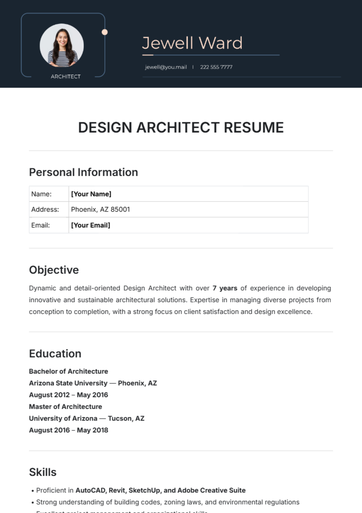 Design Architect Resume Template - Edit Online & Download