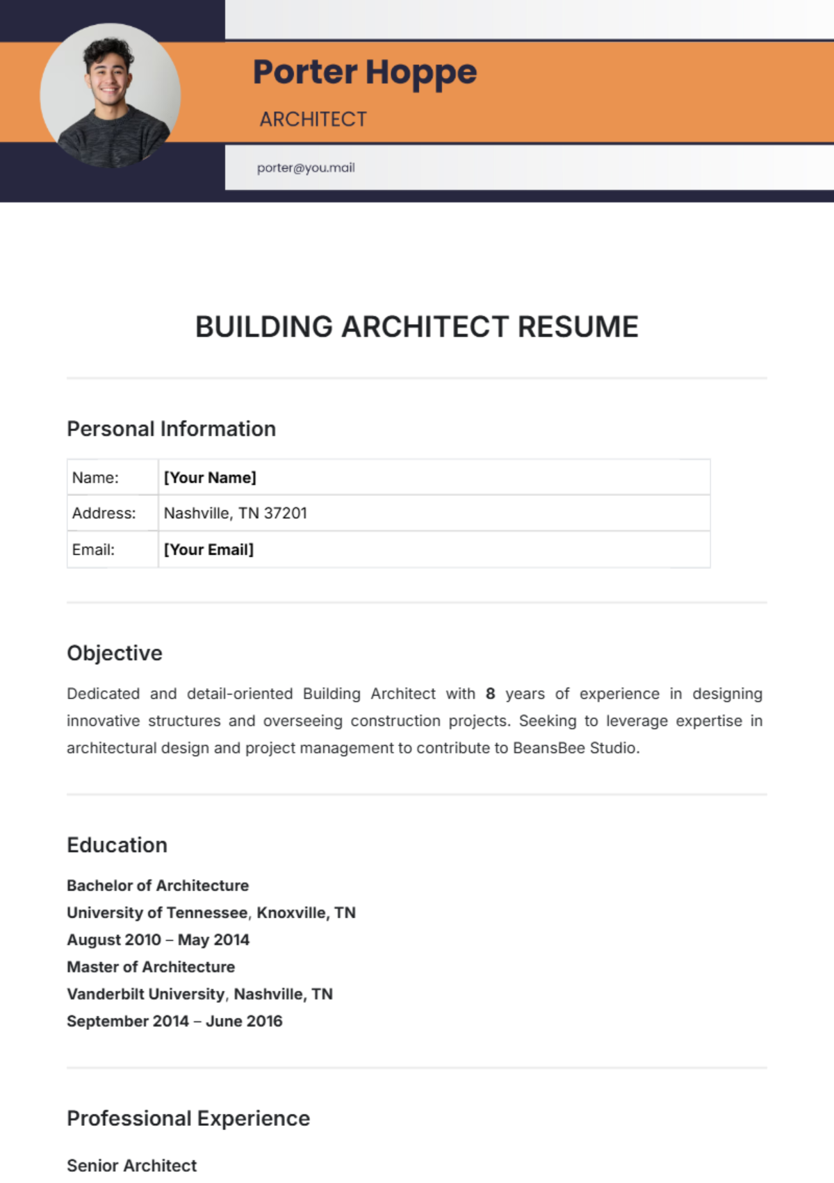 Building Architect Resume Template - Edit Online & Download