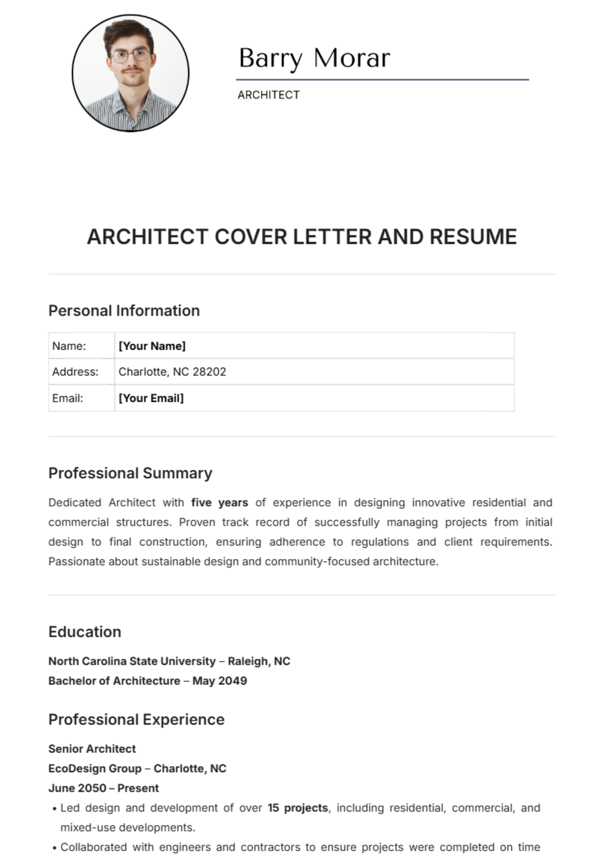 Architect Cover Letter and Resume Template - Edit Online & Download