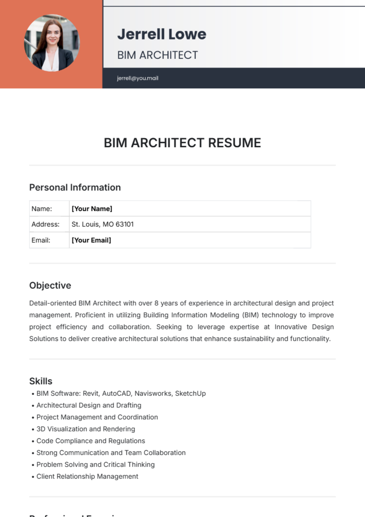 BIM Architect Resume Template - Edit Online & Download