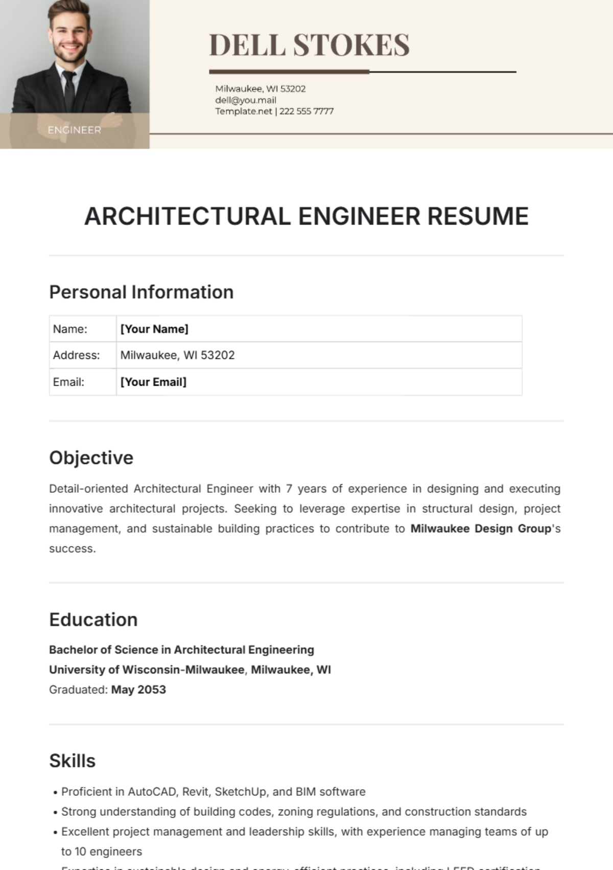 Architectural Engineer Resume Template - Edit Online & Download