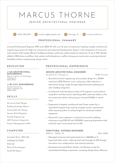 Free Architectural Engineer ATS Resume Template, AI Resume Builder