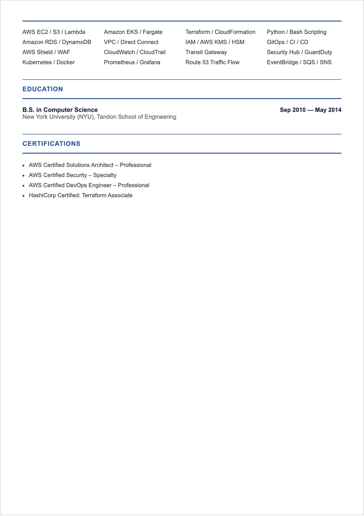 Free AWS Solution Architect ATS Resume Template, AI Resume Builder