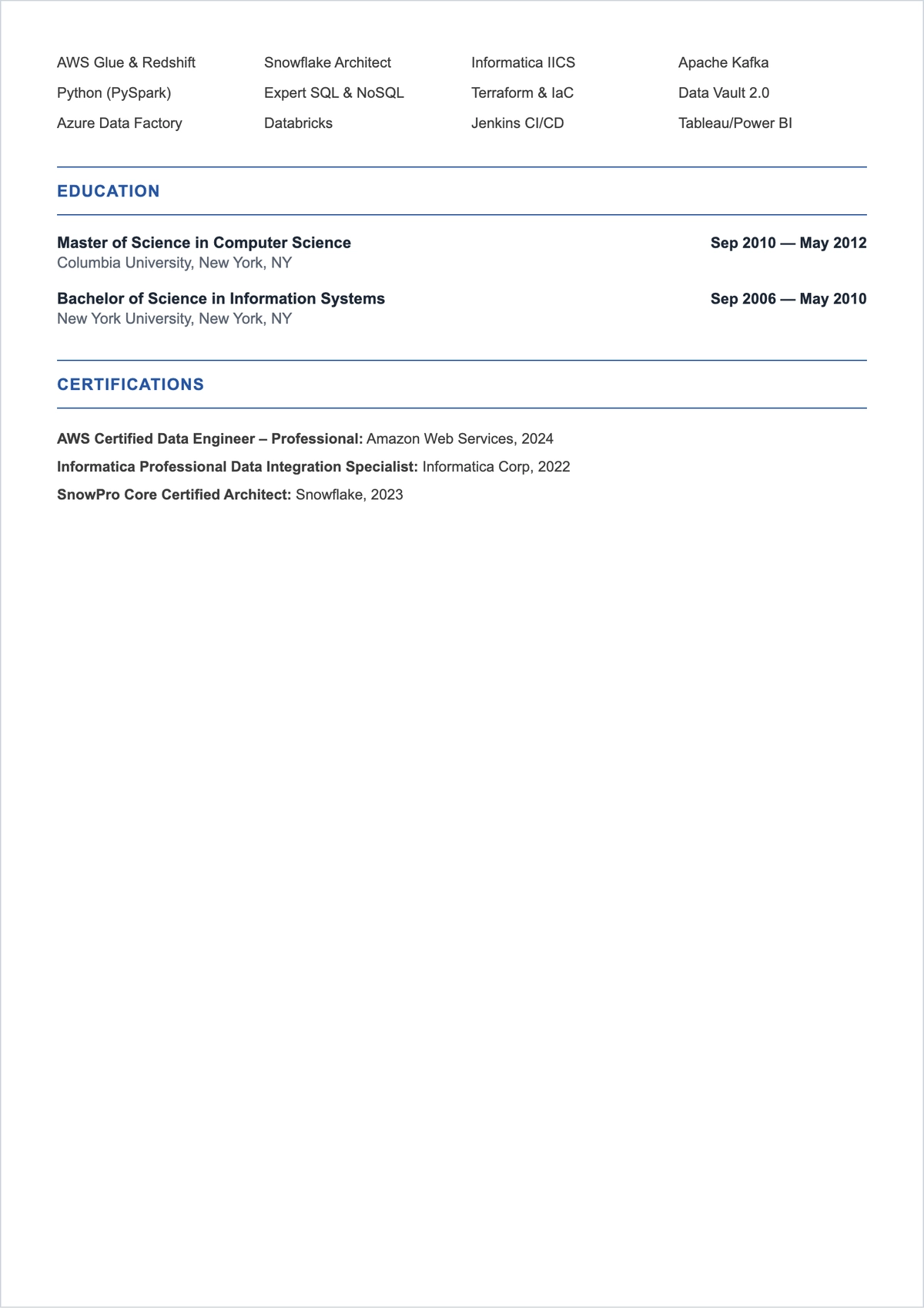 Free ETL Architect ATS Resume Template, AI Resume Builder