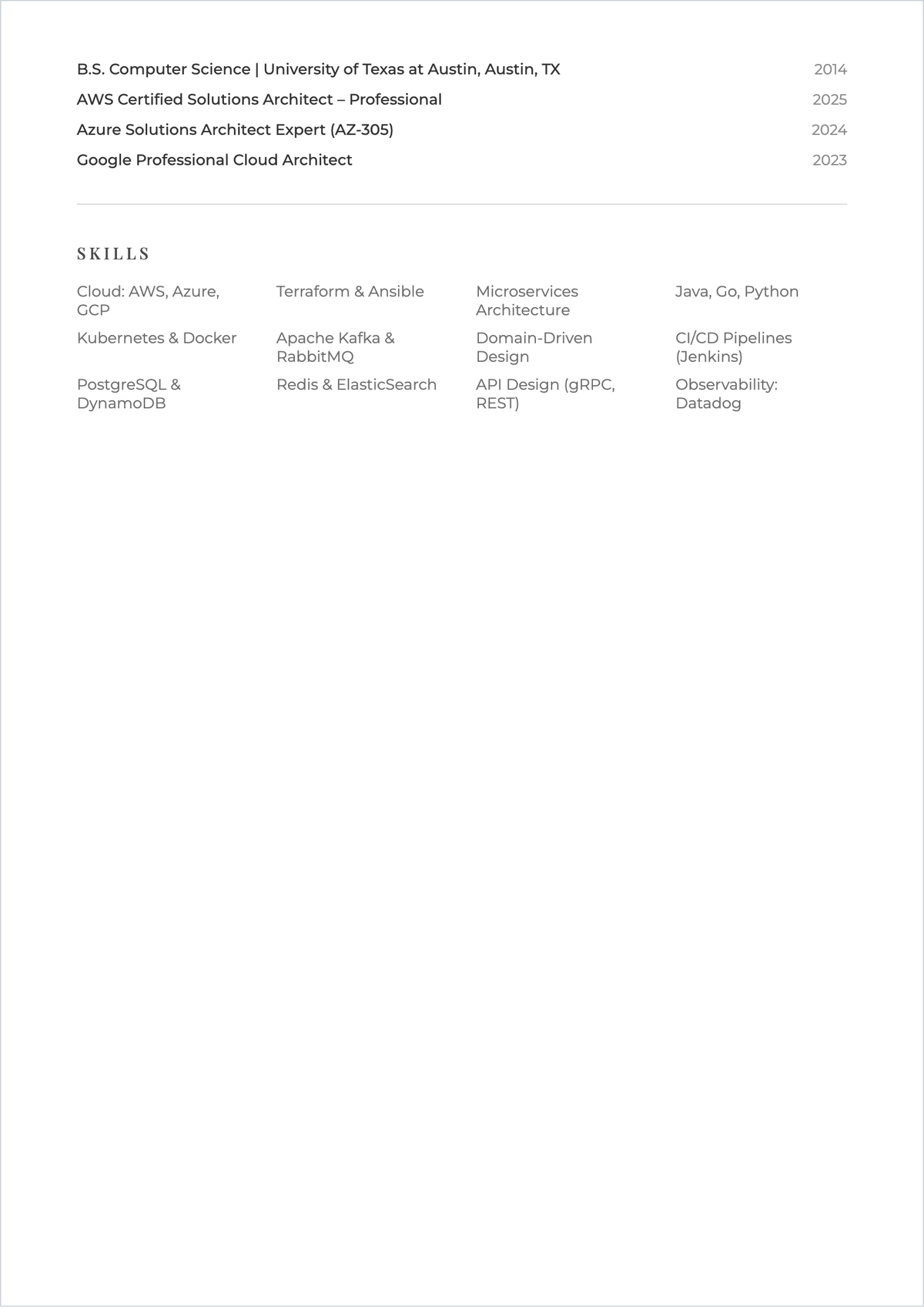 Free Technical Architect ATS Resume Template, AI Resume Builder