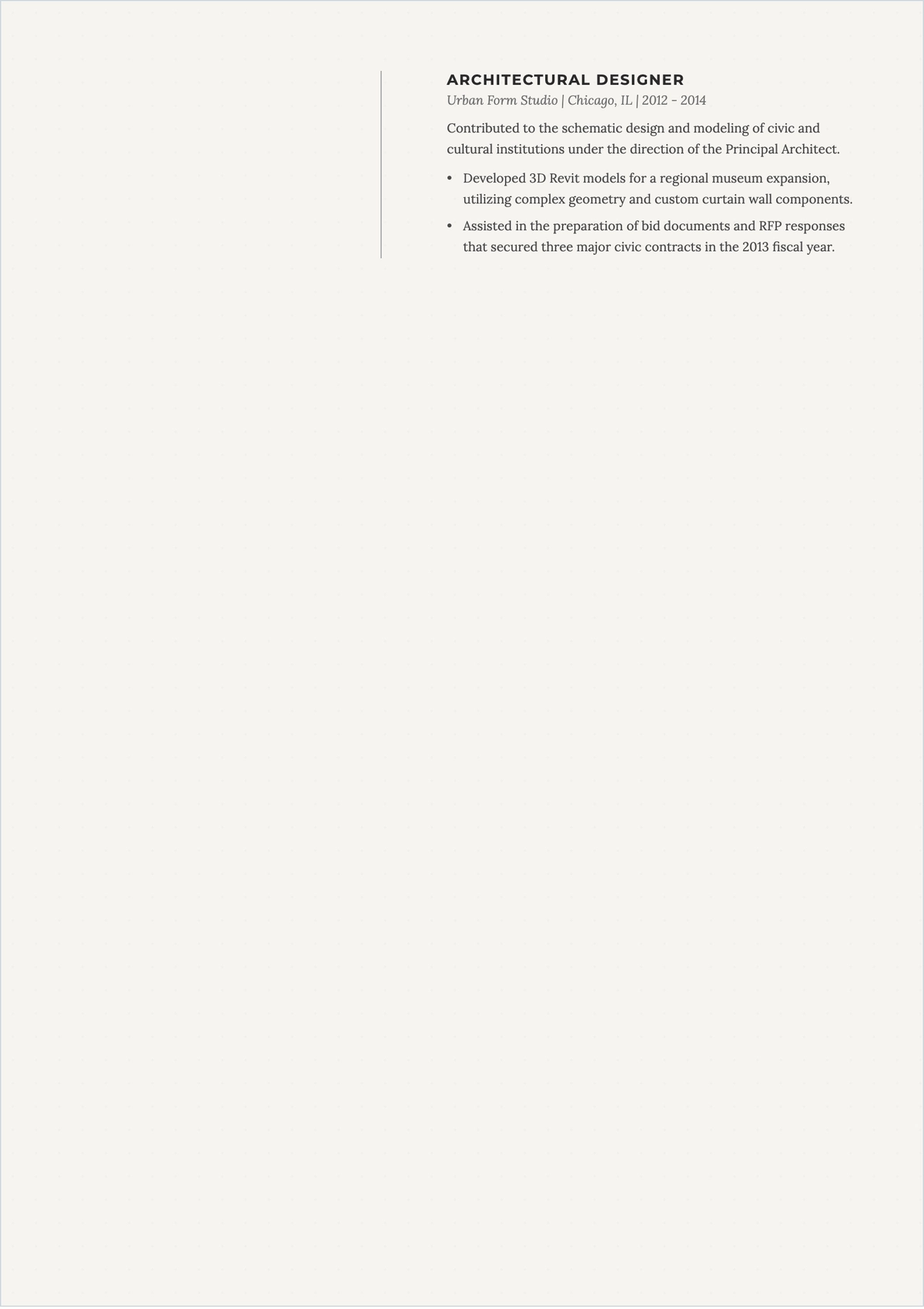 Free Sample Architect ATS Resume with Revit Skills Template