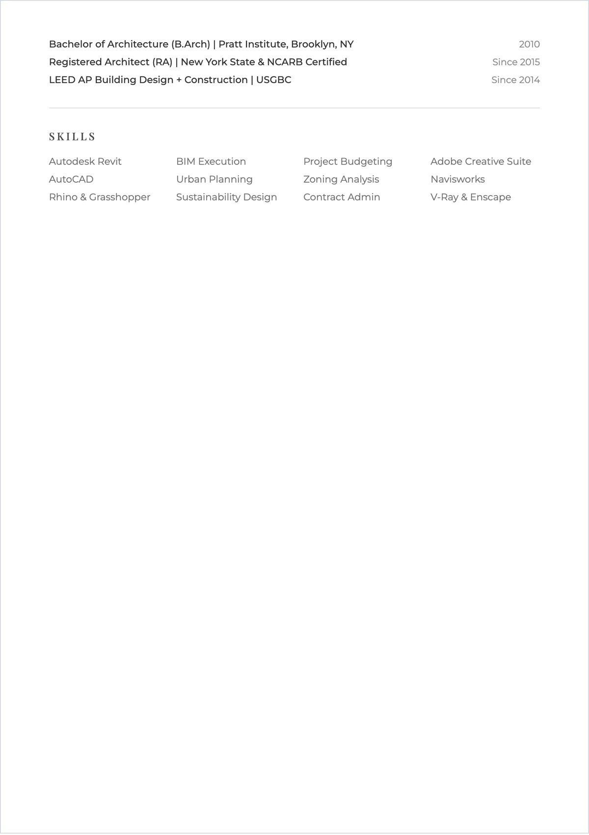Free Architect ATS Resume for Design Firms Template, AI Resume Builder