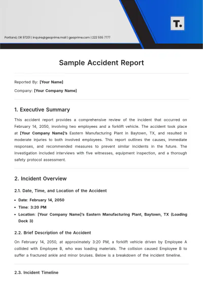 Free Sample Accident Report Template to Edit Online