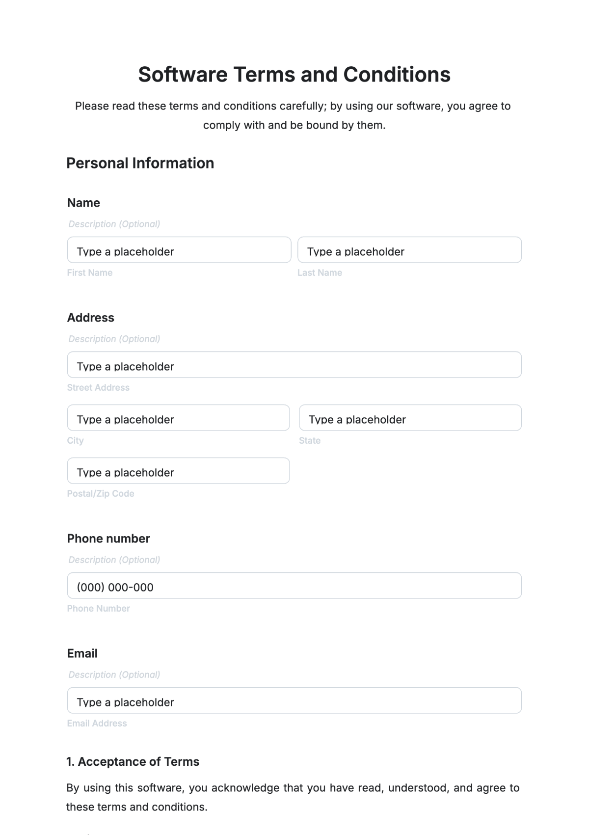 Software Terms and Conditions Template