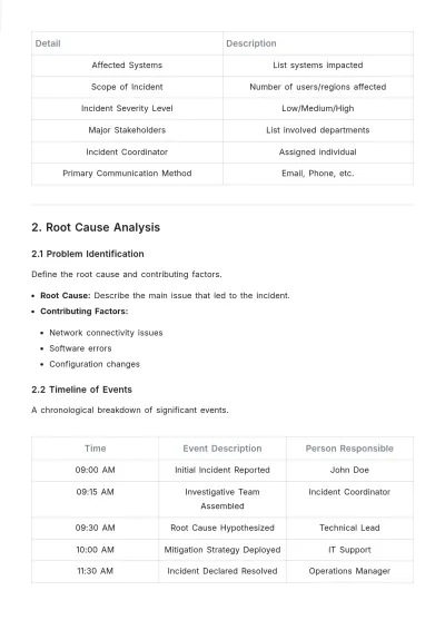 Free Incident Review Layout Template to Edit Online