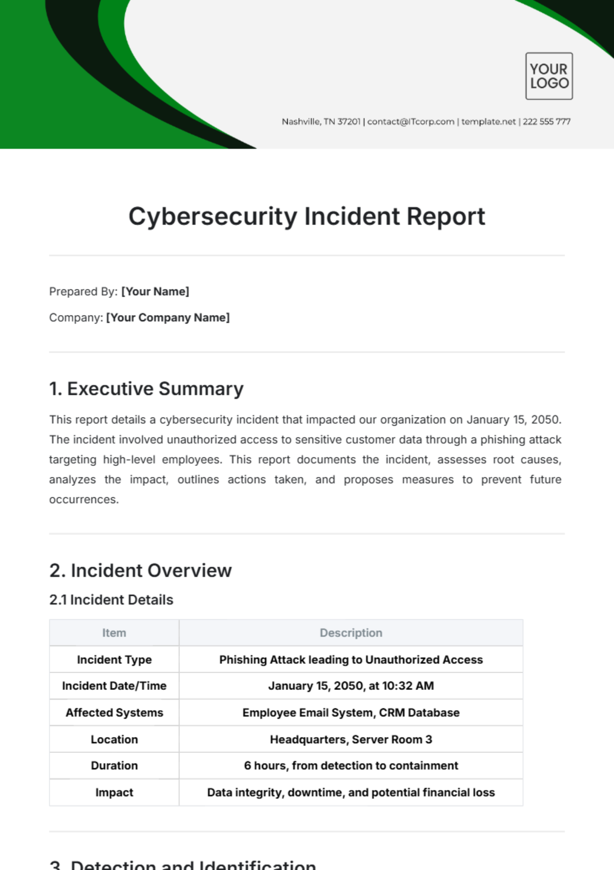 Cybersecurity Incident Report Template - Edit Online & Download