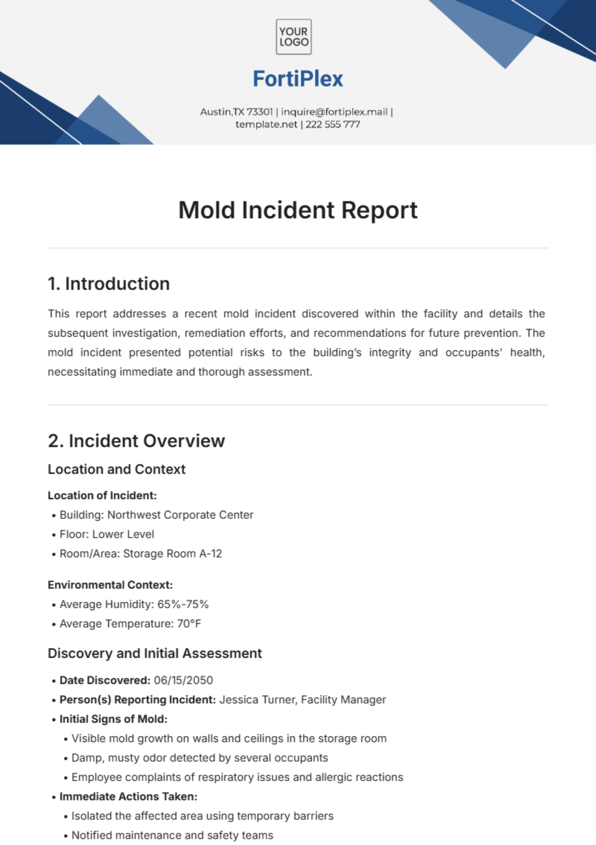 Mold Incident Report Template - Edit Online & Download