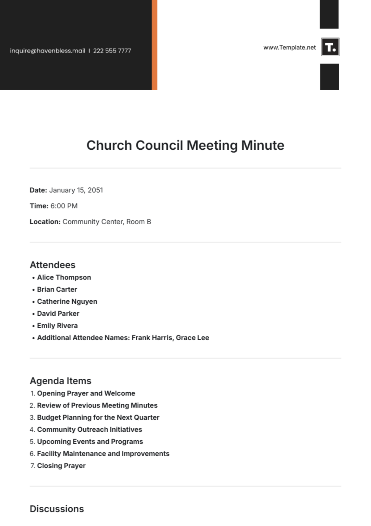 Church Council Meeting Minute Template