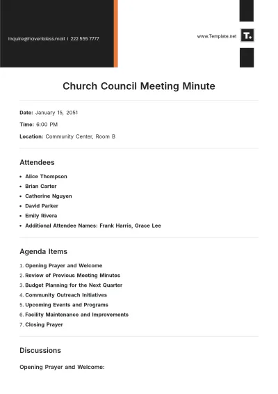 Free Church Council Meeting Minute Template to Edit Online