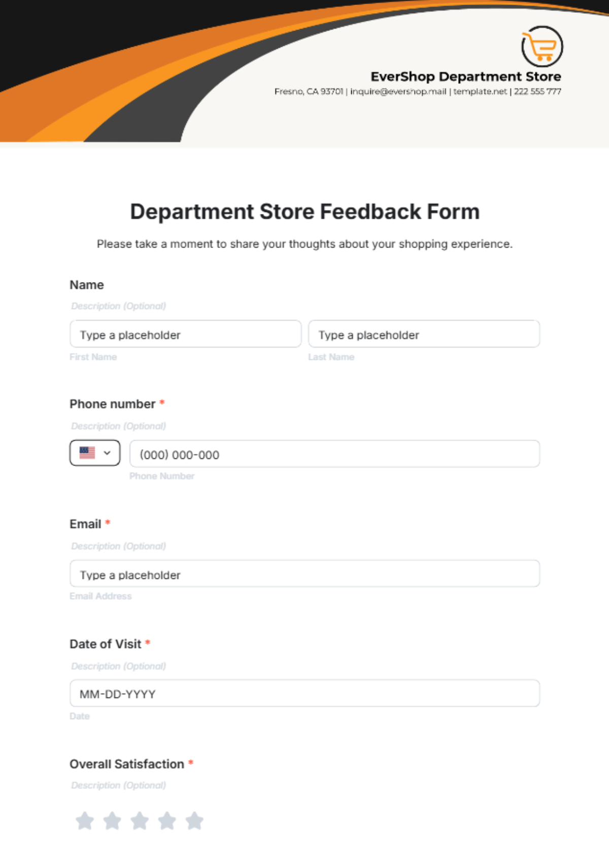 Department Store Feedback Form Template - Edit Online & Download