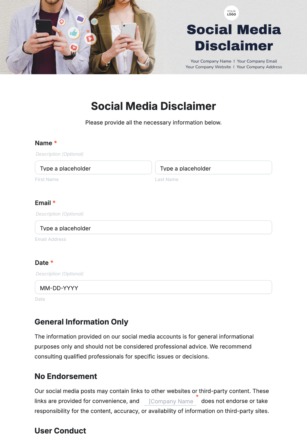 Social Media Disclaimer Template