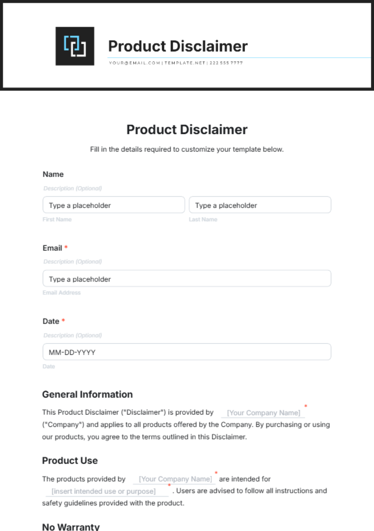 Product Disclaimer Template