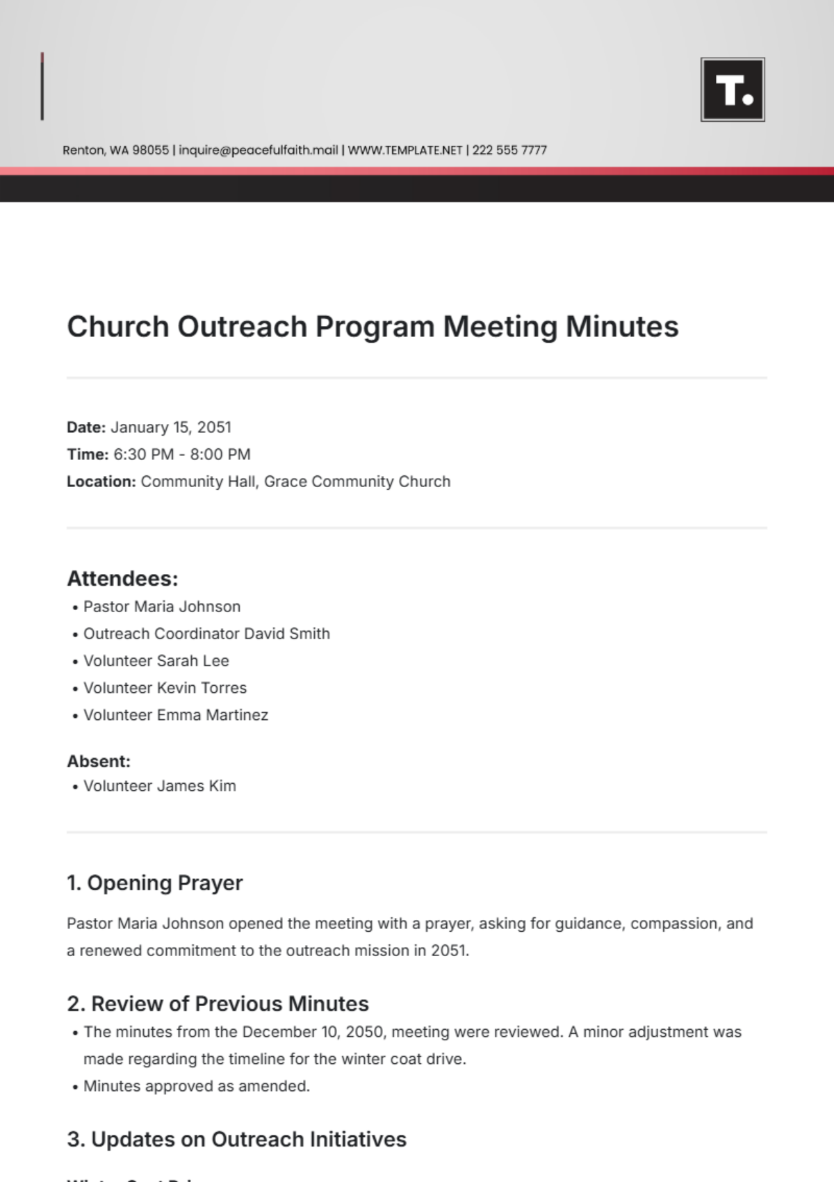 Church Outreach Program Meeting Minute Template - Edit Online & Download