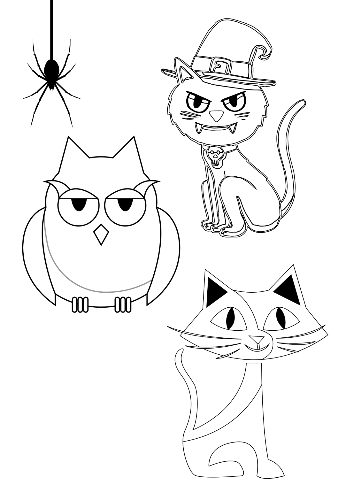 Colorful Halloween Animals Drawing Template