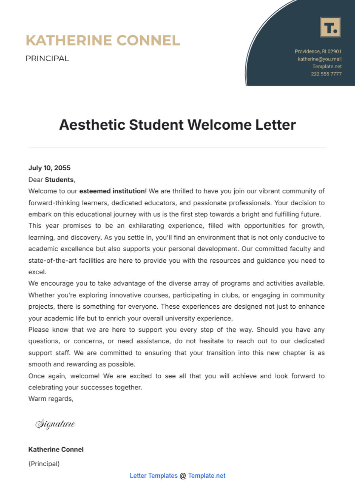 Aesthetic Student Welcome Letter Template - Edit Online & Download